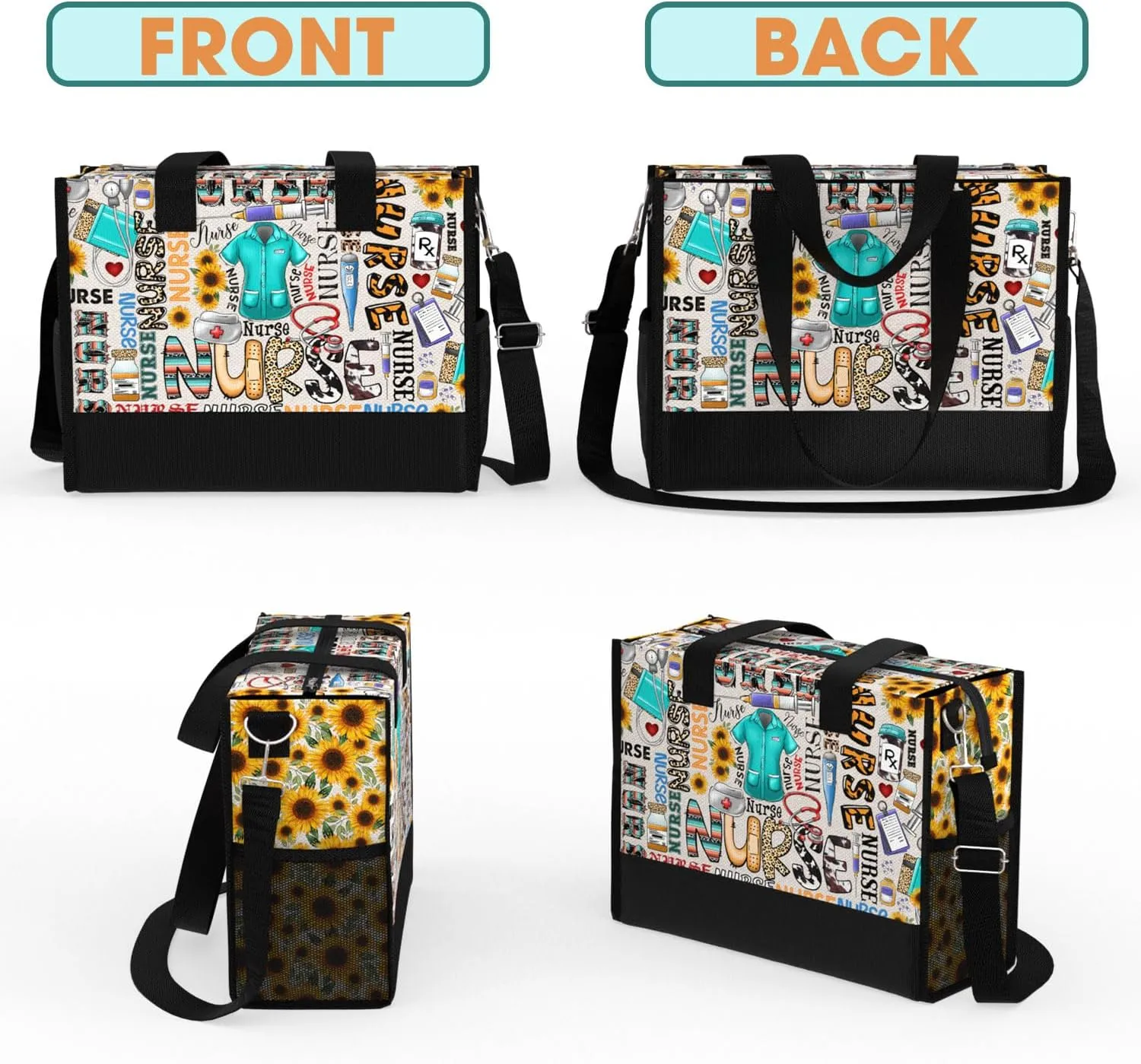 84hoods Large Tote Bag for Women. Gift for Nurse. Waterproof Bag with Pockets and Zipper for Travel, Work, Grocery.