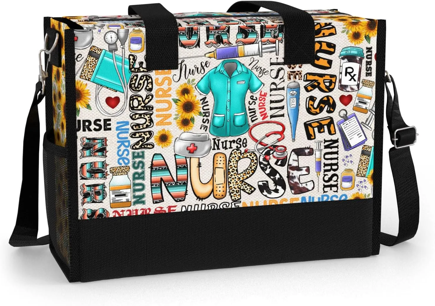 84hoods Large Tote Bag for Women. Gift for Nurse. Waterproof Bag with Pockets and Zipper for Travel, Work, Grocery.