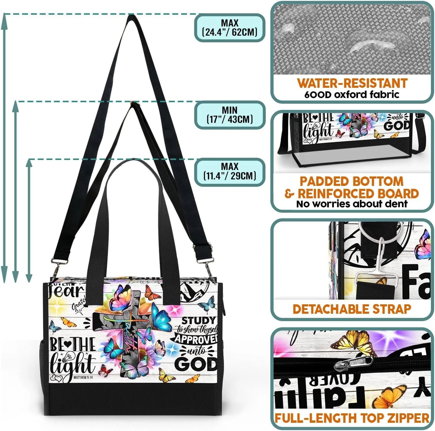84hoods Large Tote Bag for Women with Pockets and Zipper for Travel, Work, Grocery. Christian Faith Religious Gift.