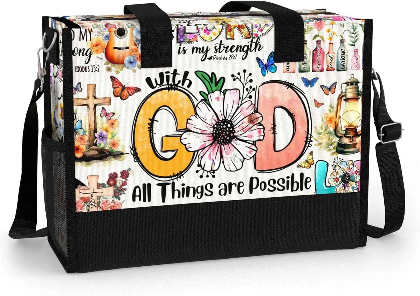 84hoods Large Tote Bag for Women with Pockets and Zipper for Travel, Work, Grocery. Christian Faith Religious Gift.