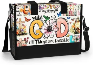84hoods Large Tote Bag for Women with Pockets and Zipper for Travel, Work, Grocery. Christian Faith Religious Gift.