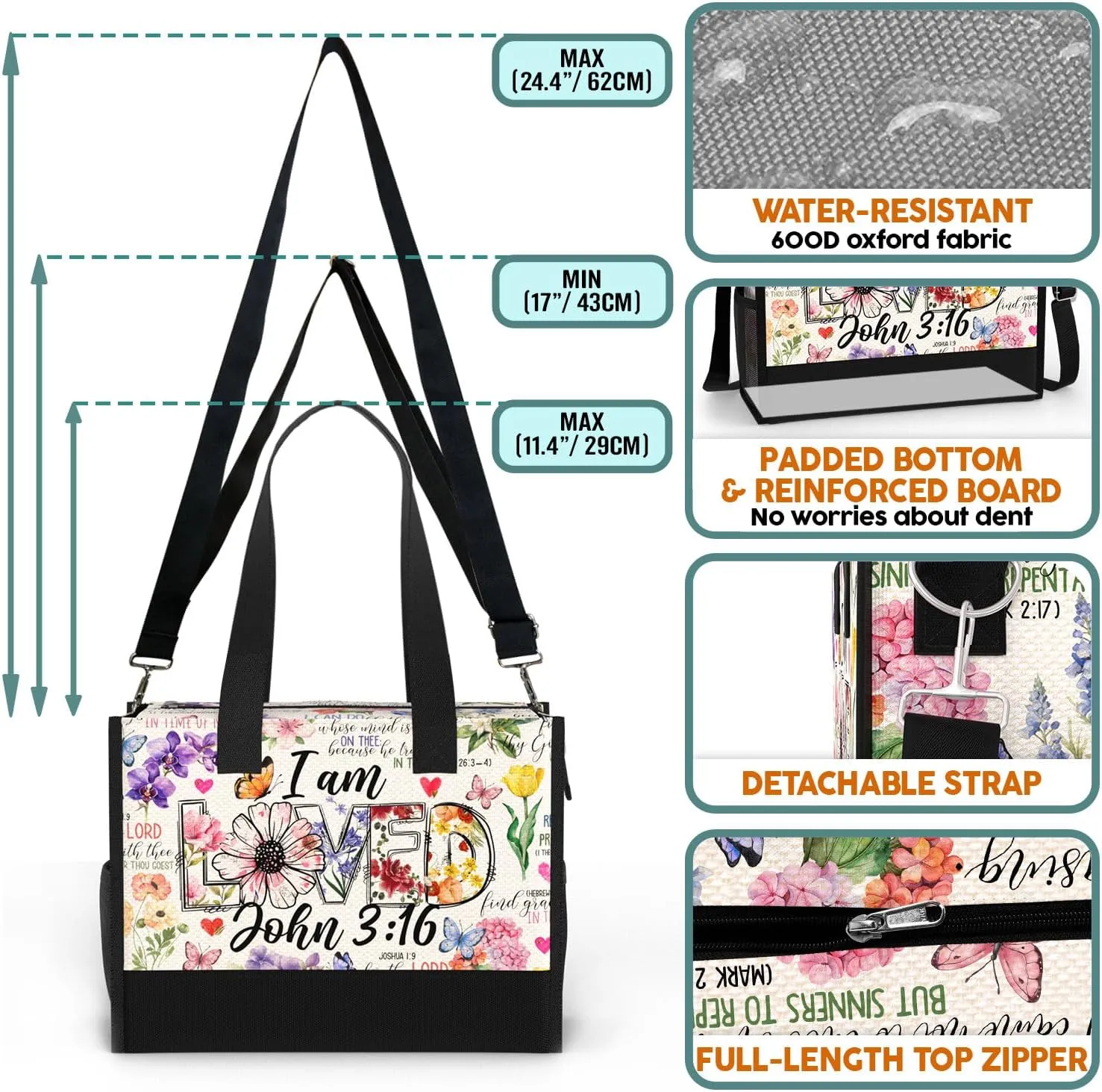 84hoods Large Tote Bag for Women with Pockets and Zipper for Travel, Work, Grocery. Christian Faith Religious Gift.