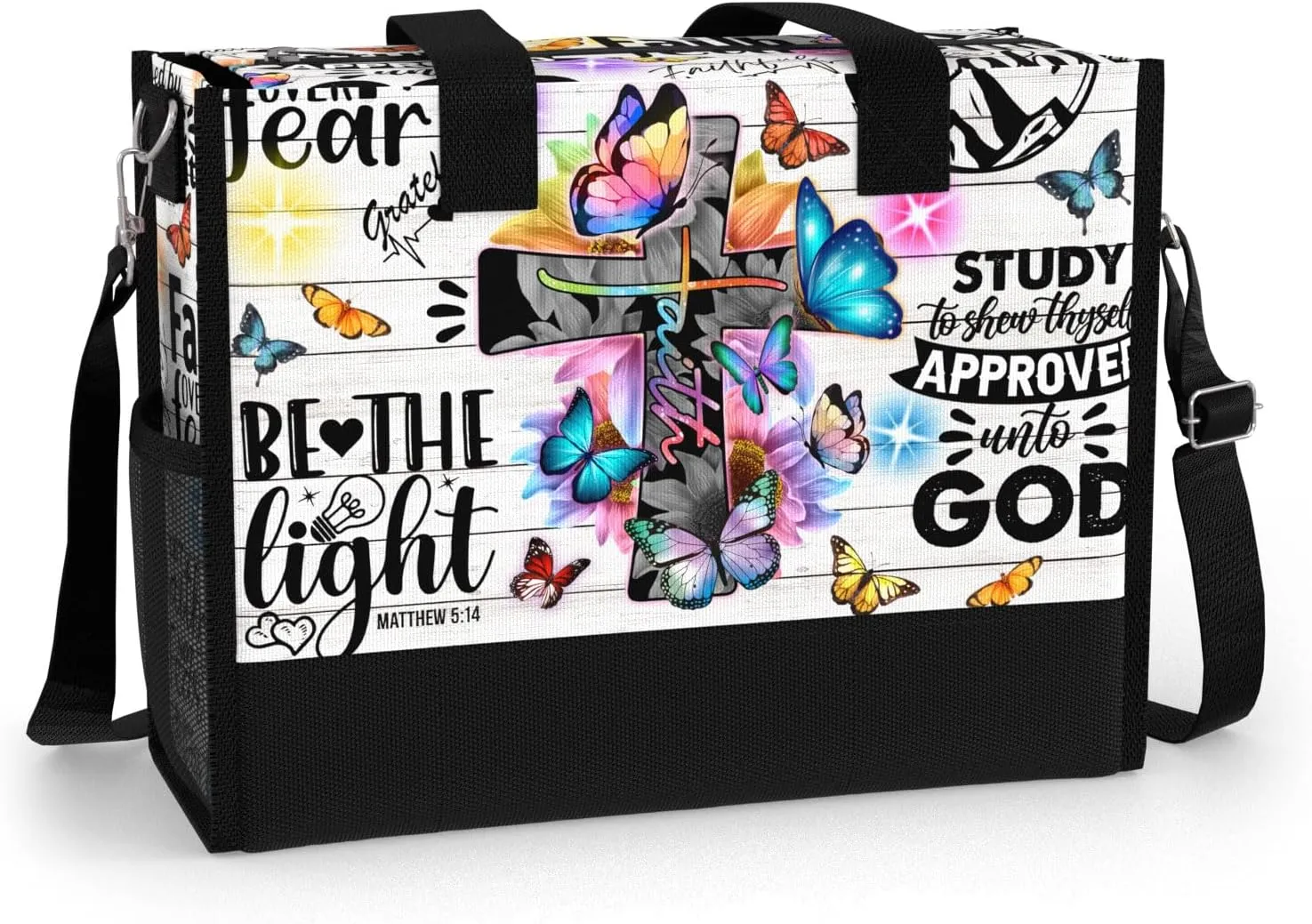 84hoods Large Tote Bag for Women with Pockets and Zipper for Travel, Work, Grocery. Christian Faith Religious Gift.