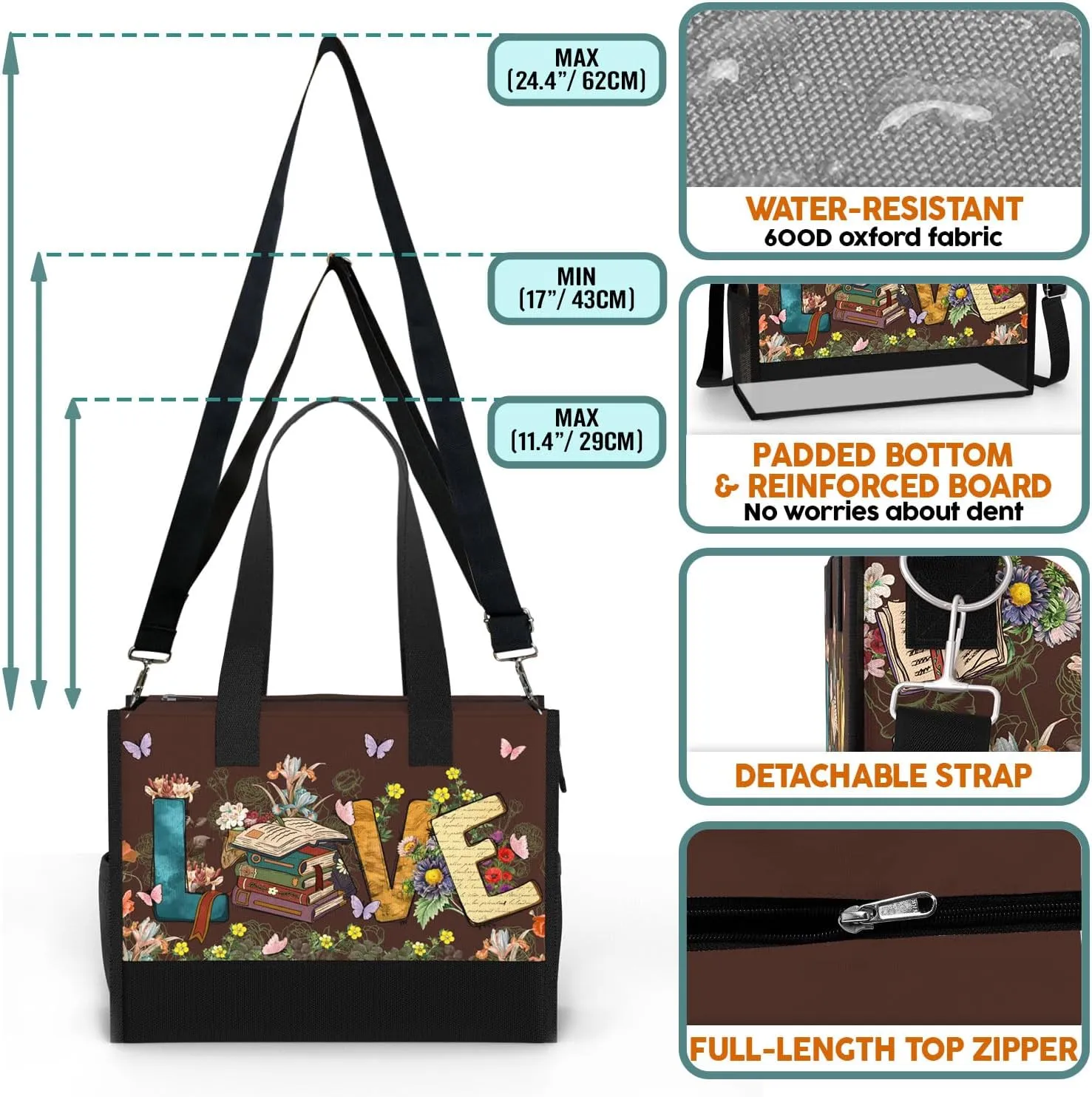 84hoods Large Tote Bag for Women with Pockets and Zipper for Travel, Work, Grocery. Gift for Book Lovers, Librarians.