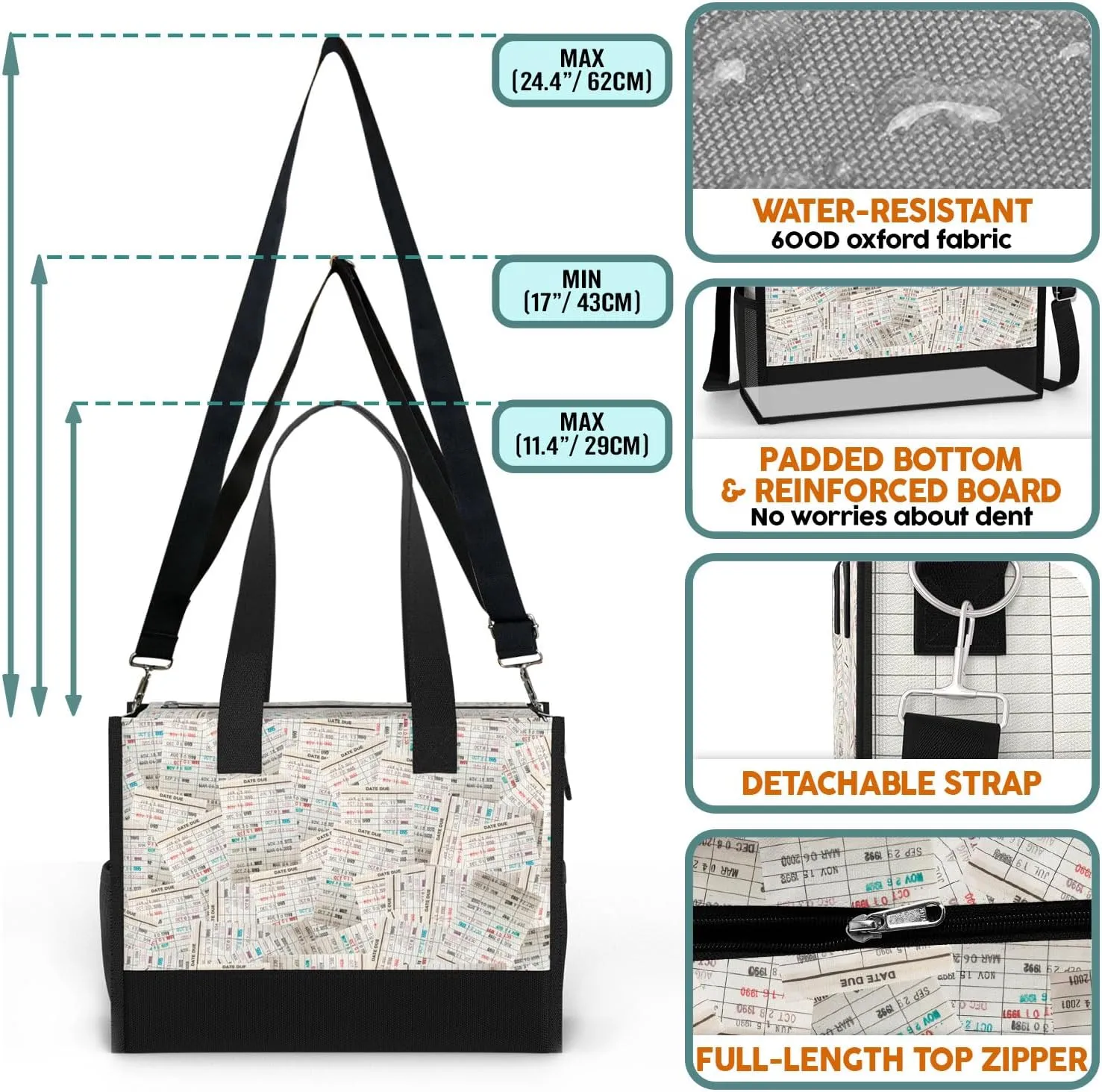 84hoods Large Tote Bag for Women with Pockets and Zipper for Travel, Work, Grocery. Gift for Book Lovers, Librarians.