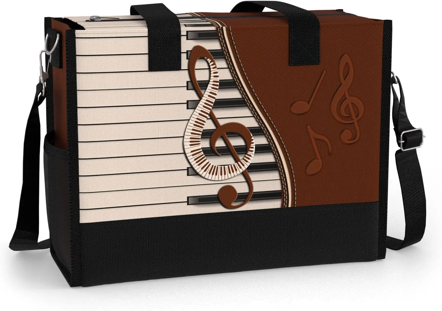 84hoods Large Tote Bag for Women with Pockets and Zipper. Gift for Music Teachers and Piano Lovers.