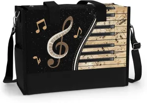 84hoods Large Tote Bag for Women with Pockets and Zipper. Gift for Music Teachers and Piano Lovers.