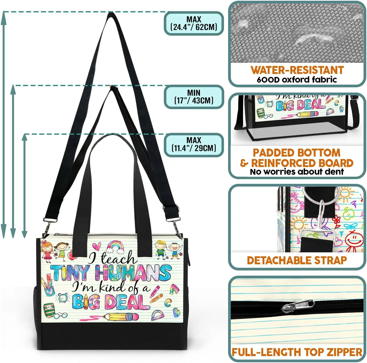 84hoods Large Waterproof Tote Bag with Pockets and Zipper for Travel, Work, Grocery. Gift for Women. Gift for Teacher.