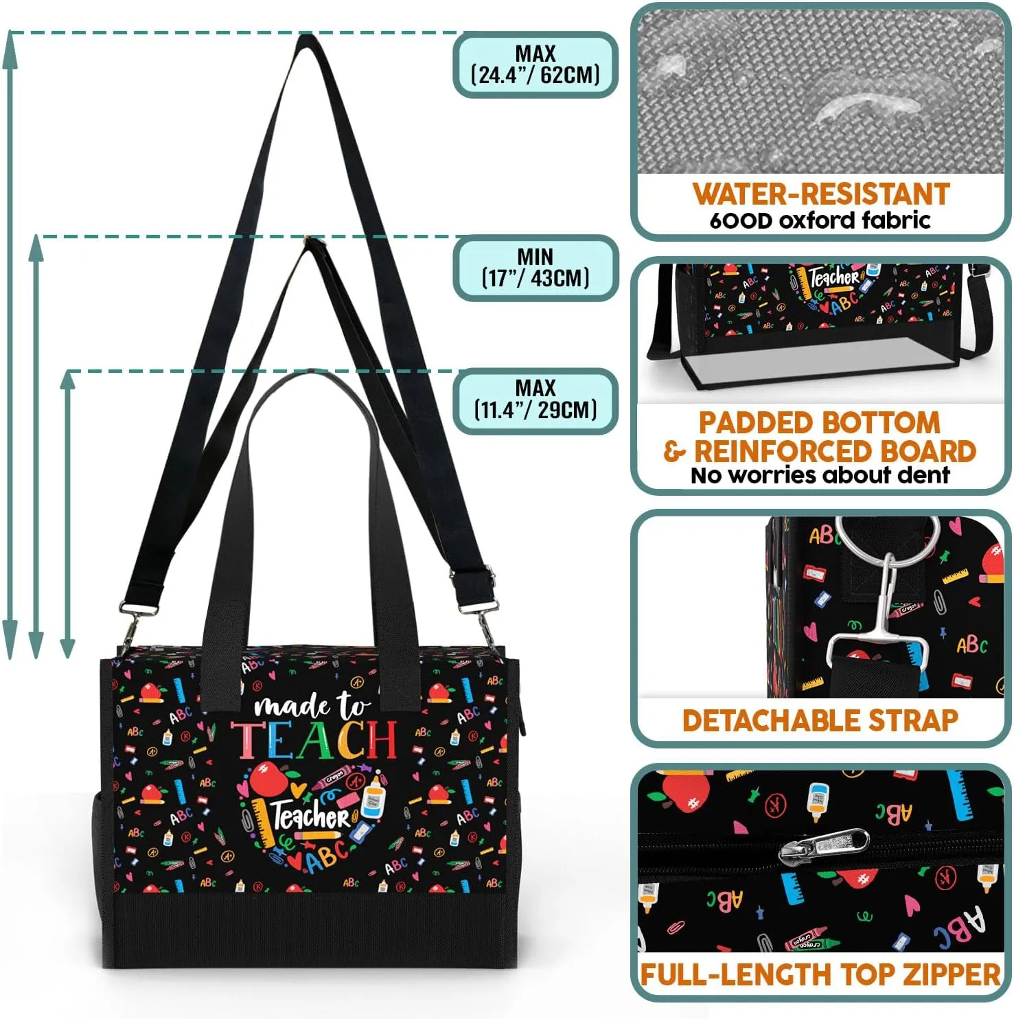 84hoods Large Waterproof Tote Bag with Pockets and Zipper for Travel, Work, Grocery. Gift for Women. Gift for Teacher.