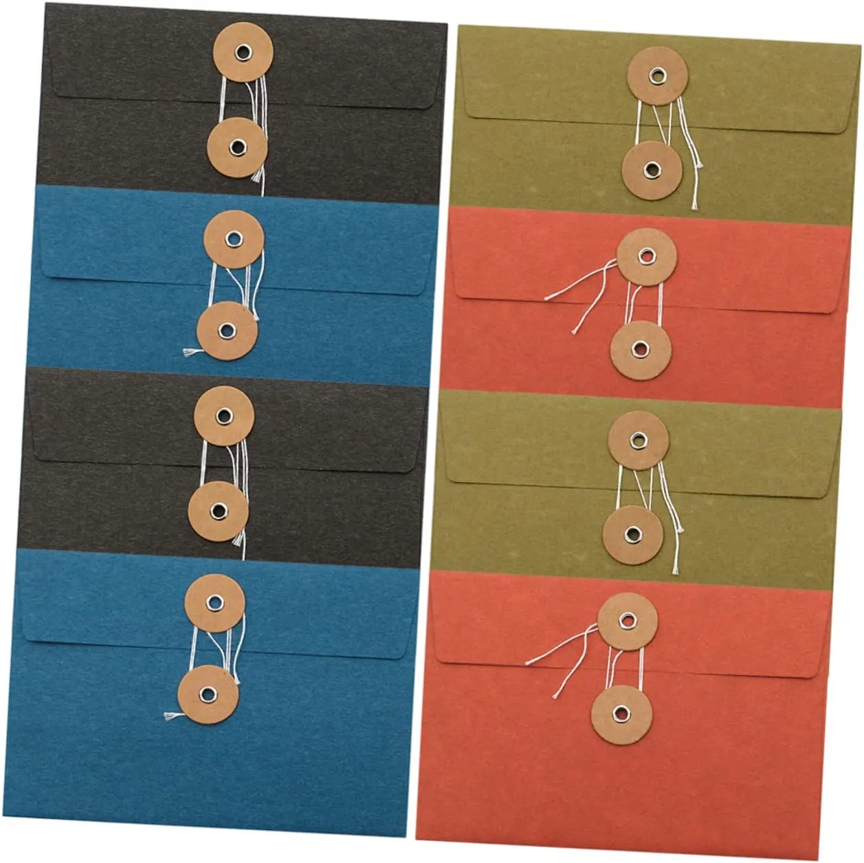 8Pcs Vintage Paper Envelopes Thickened Convenient Storage Bags for School Office String Tie Closure Postcard Holders Reusable File Pockets