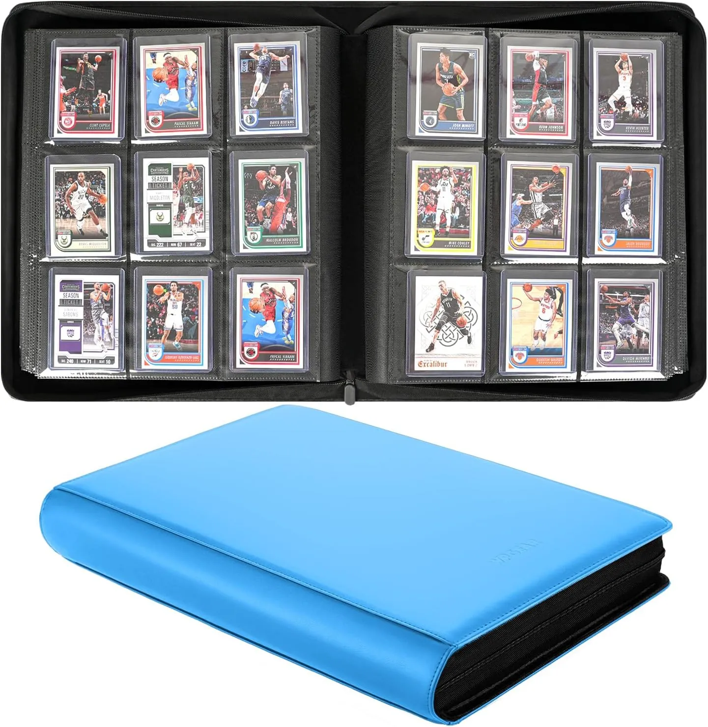 9-Pocket Toploader Binder, Holds 360 3"x 4" 35PT Rigid Card Holders, Protective and Display Zippered Album with 20 Double Sided Pages for Trading Card and Sport Card - Blue