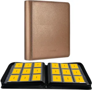9-Pocket Toploader Binder, Holds 360 3"x 4" 35PT Rigid Card Holders, Protective and Display Zippered Album with 20 Double Sided Pages for Trading Card and Sport Card - Brown