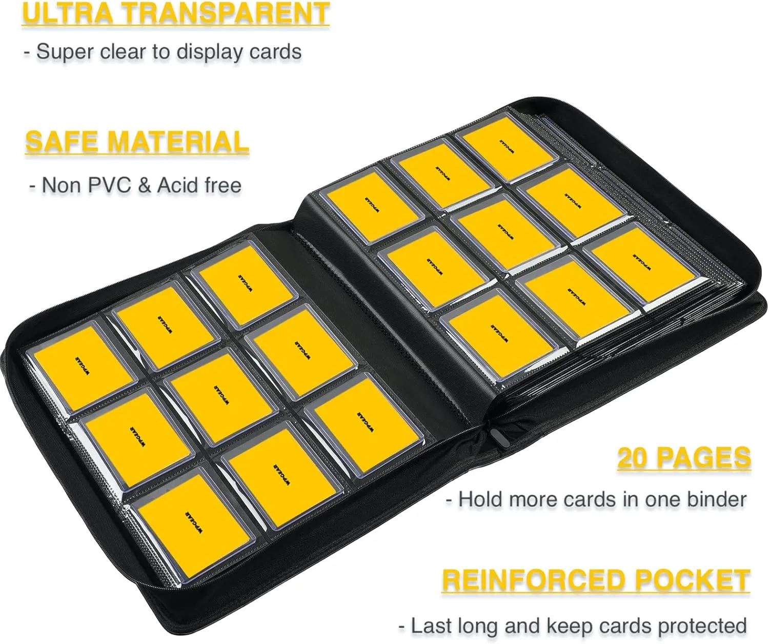9-Pocket Toploader Binder, Holds 360 3"x 4" 35PT Rigid Card Holders, Protective and Display Zippered Album with 20 Double Sided Pages for Trading Card and Sport Card - Brown