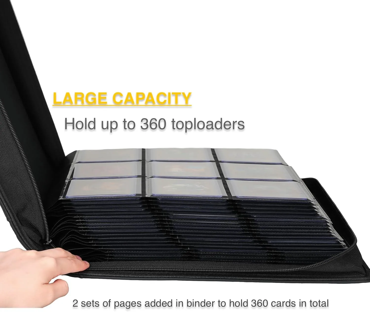 9-Pocket Toploader Binder, Holds 360 3"x 4" 35PT Rigid Card Holders, Protective and Display Zippered Album with 20 Double Sided Pages for Trading Card and Sport Card - Brown