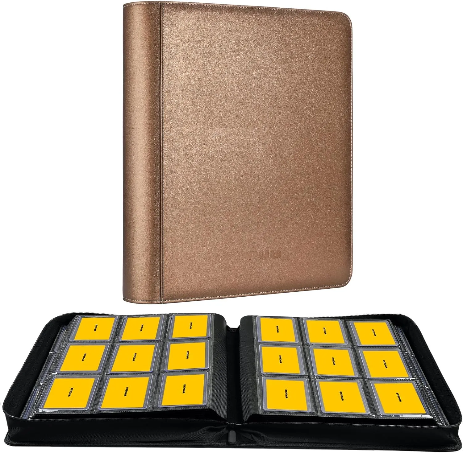 9-Pocket Toploader Binder, Holds 360 3"x 4" 35PT Rigid Card Holders, Protective and Display Zippered Album with 20 Double Sided Pages for Trading Card and Sport Card - Brown