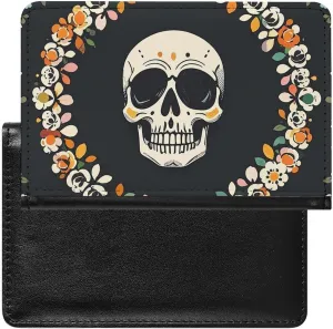 A Wreath Surrounds The Skeleton Passport Holder Cover Secure Travel Wallet PU Leather Credit Cards Passport Organizer Bag for Women Men
