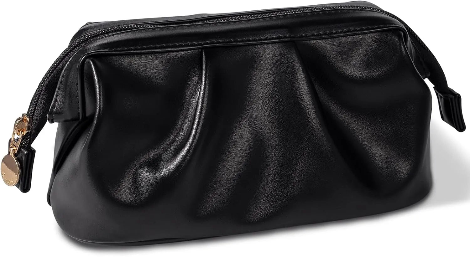 Abiudeng Small Makeup Bag for Women Make up Travel Bag Toiletry Bag Portable Cosmetic Bag Wide-open Pouch Purse Travel Essentials Toiletries Accessories-Black