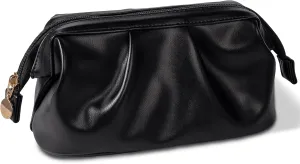 Abiudeng Small Makeup Bag for Women Make up Travel Bag Toiletry Bag Portable Cosmetic Bag Wide-open Pouch Purse Travel Essentials Toiletries Accessories-Black