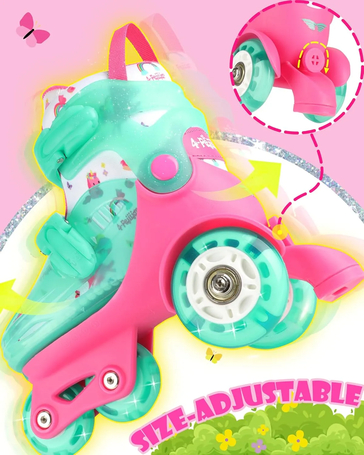 Adjustable Roller Skates for Kids Girls Ladies with Light Up Flash LED Wheels(Age 3-9),Three-Point Type Balance,Gift Box Packing for Toddlers,Children