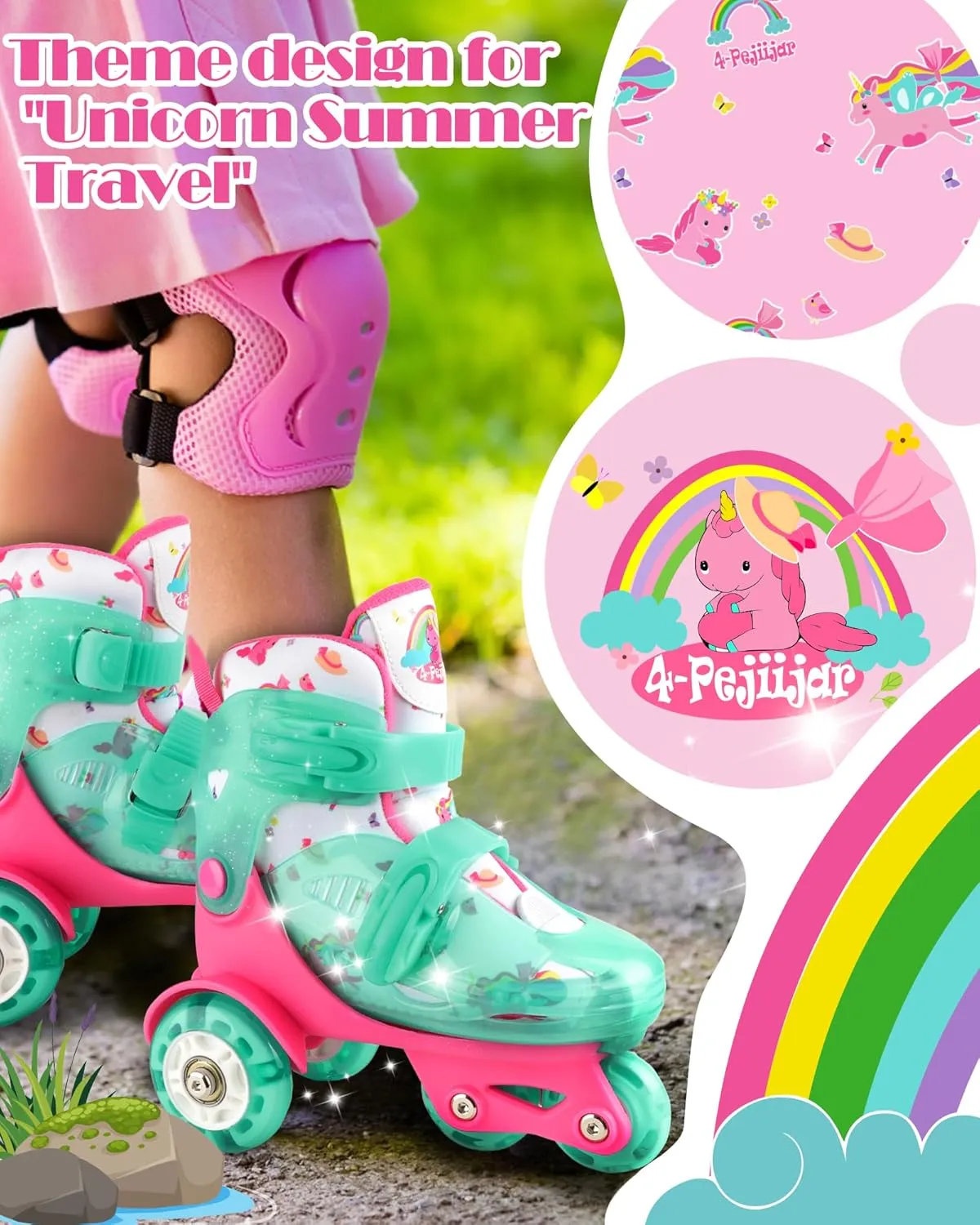 Adjustable Roller Skates for Kids Girls Ladies with Light Up Flash LED Wheels(Age 3-9),Three-Point Type Balance,Gift Box Packing for Toddlers,Children