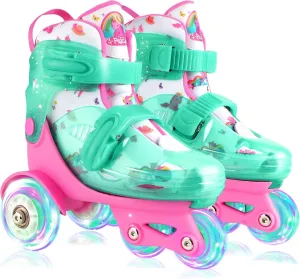 Adjustable Roller Skates for Kids Girls Ladies with Light Up Flash LED Wheels(Age 3-9),Three-Point Type Balance,Gift Box Packing for Toddlers,Children