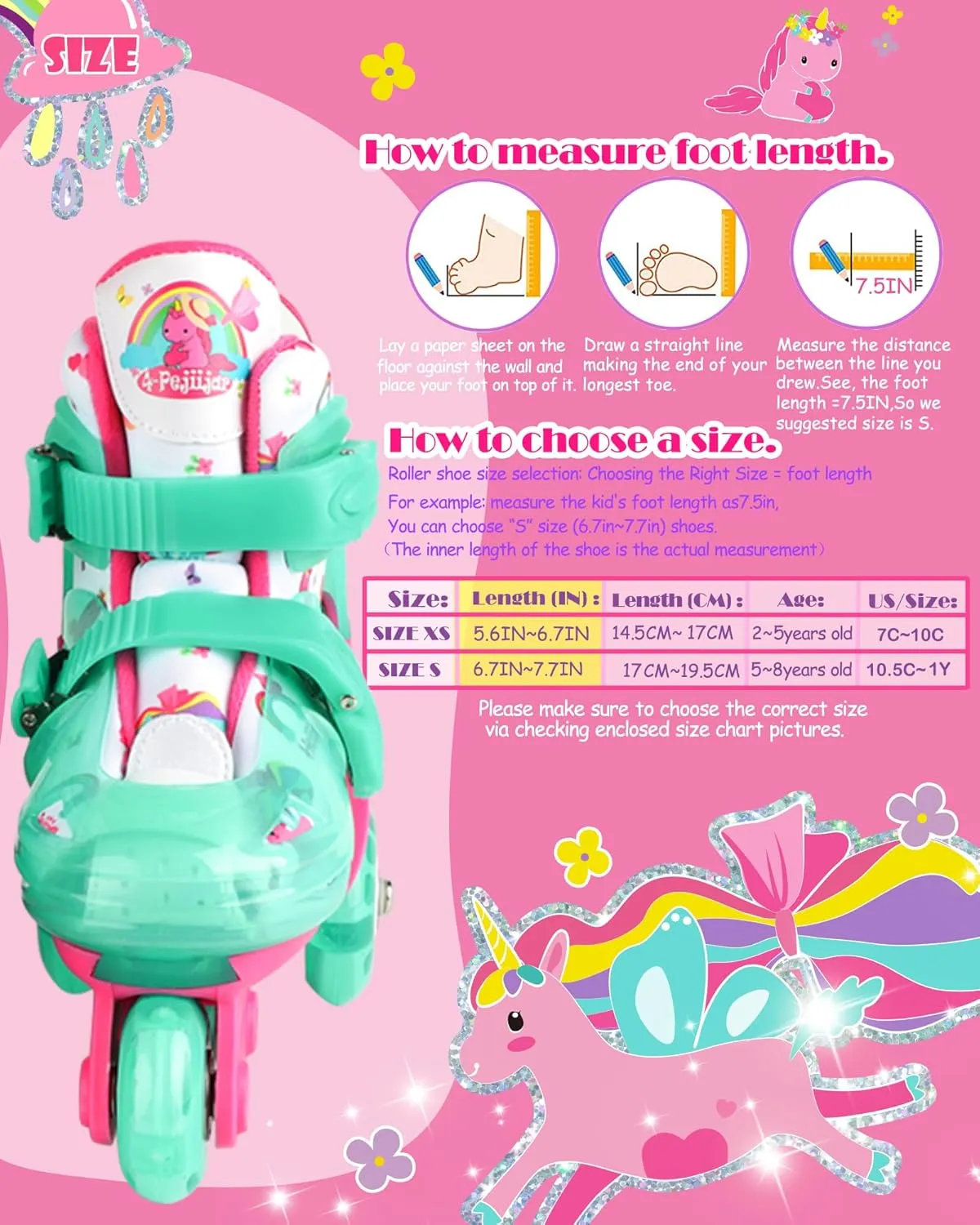 Adjustable Roller Skates for Kids Girls Ladies with Light Up Flash LED Wheels(Age 3-9),Three-Point Type Balance,Gift Box Packing for Toddlers,Children