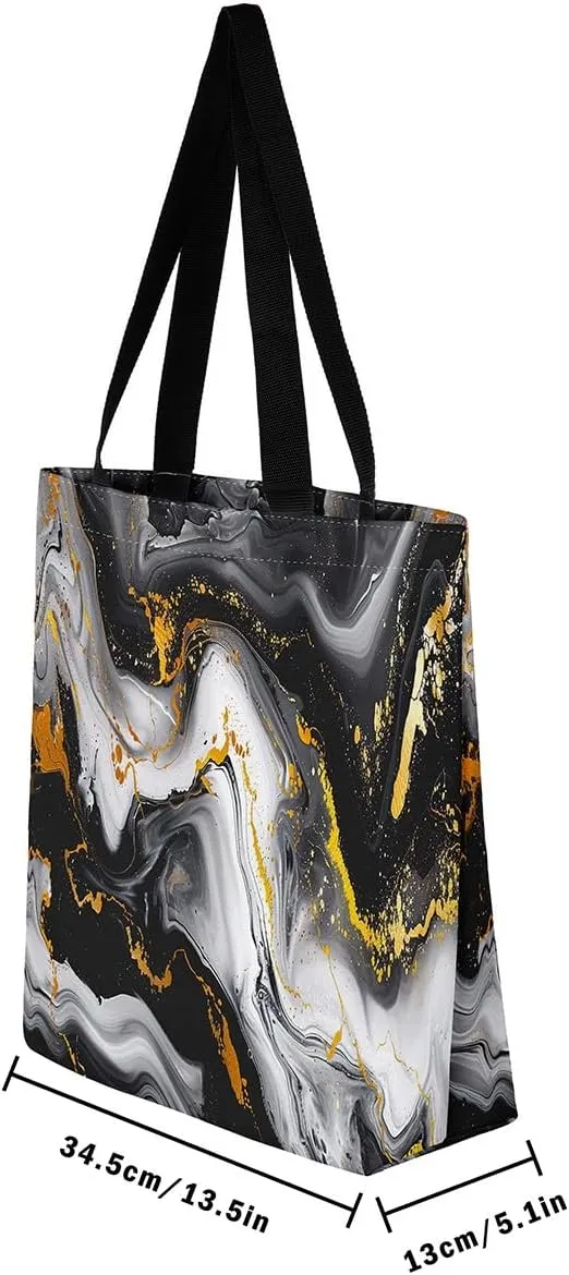 Aesthetic Canvas Tote Bag for Women,Blue Marble Reusable Grocery Handbag,Modern Abstract Shopping Canvas Bags