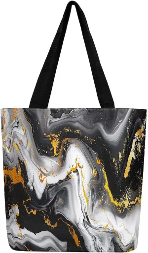 Aesthetic Canvas Tote Bag for Women,Blue Marble Reusable Grocery Handbag,Modern Abstract Shopping Canvas Bags