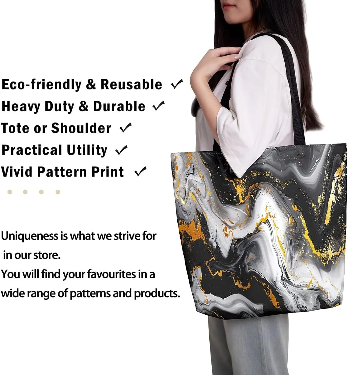 Aesthetic Canvas Tote Bag for Women,Blue Marble Reusable Grocery Handbag,Modern Abstract Shopping Canvas Bags