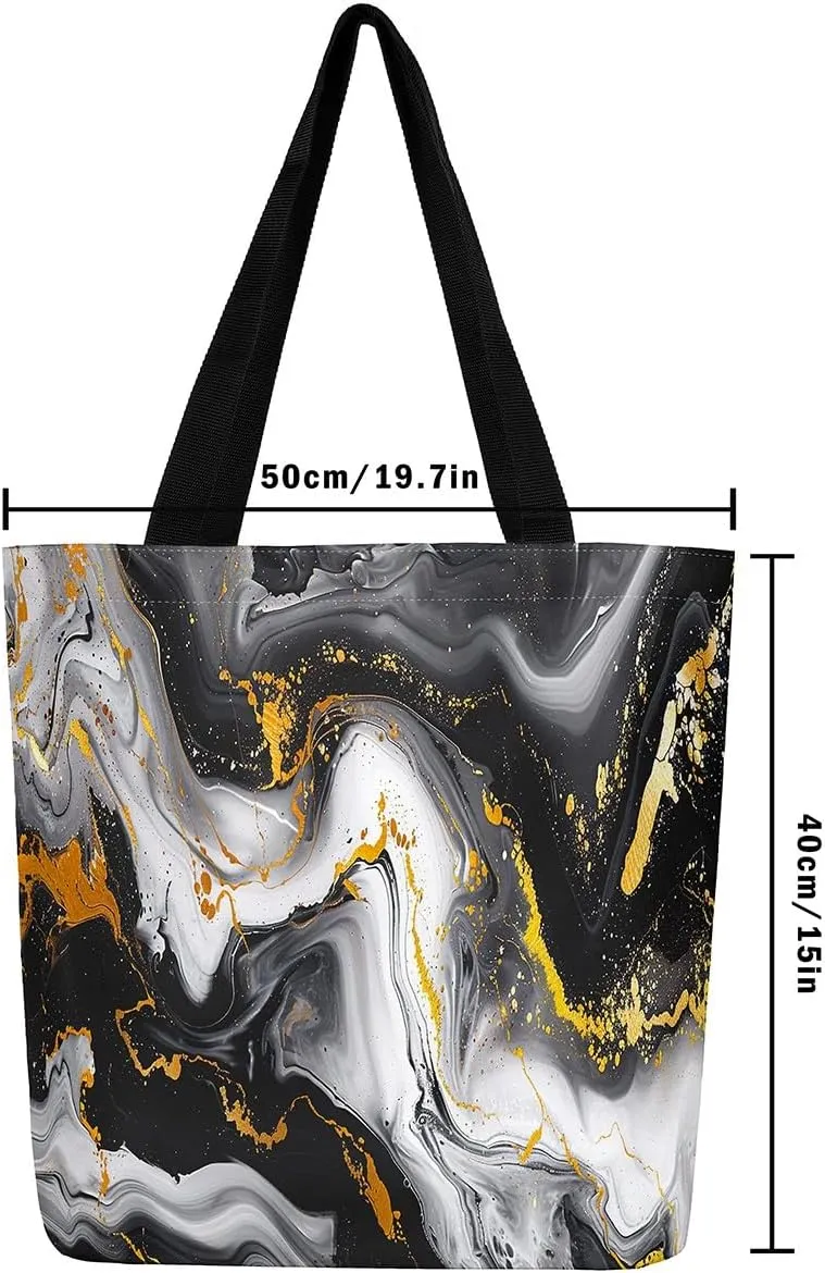 Aesthetic Canvas Tote Bag for Women,Blue Marble Reusable Grocery Handbag,Modern Abstract Shopping Canvas Bags