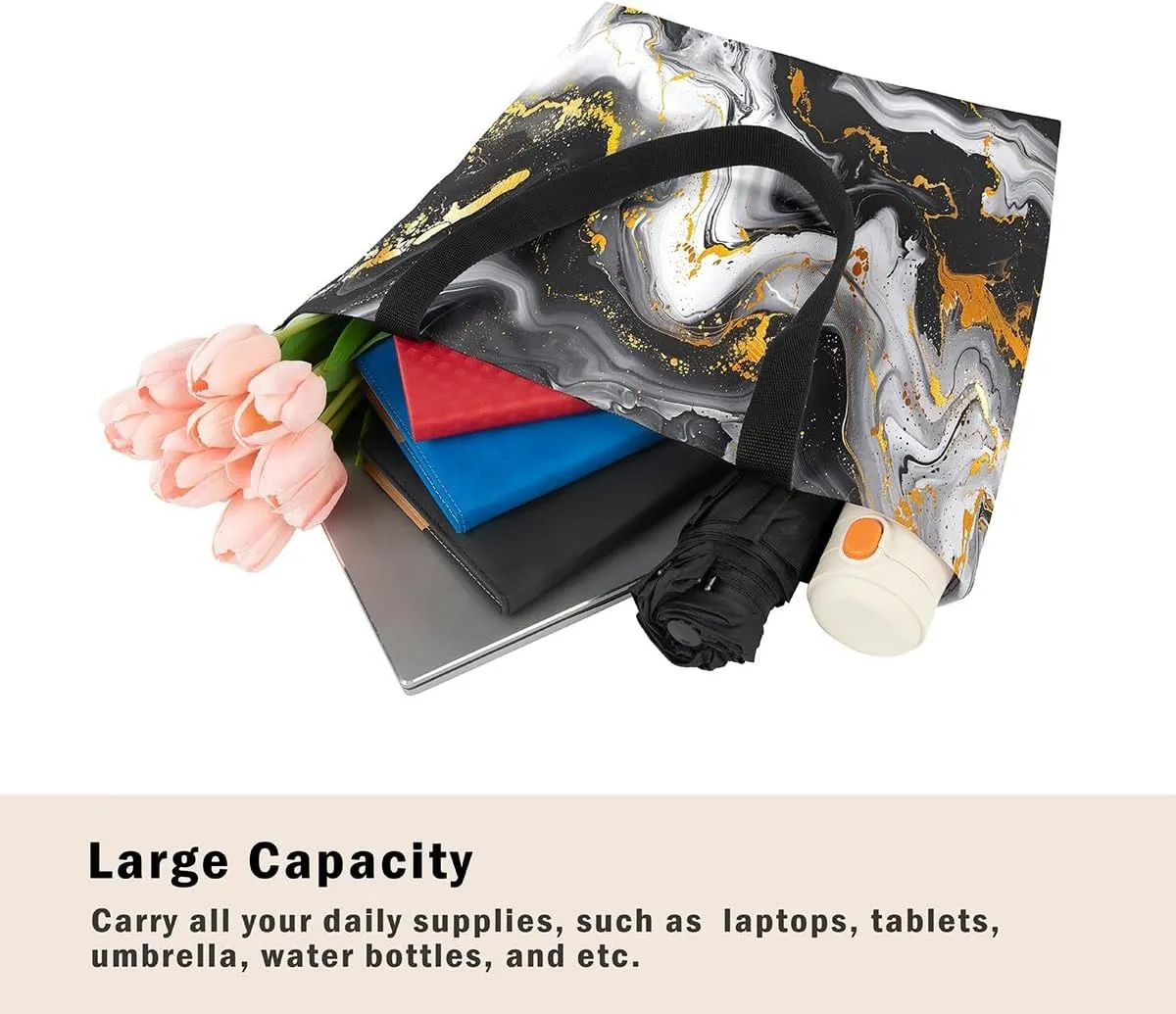 Aesthetic Canvas Tote Bag for Women,Blue Marble Reusable Grocery Handbag,Modern Abstract Shopping Canvas Bags