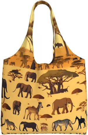 African grassland animals Printed canvas bag-suitable for shopping bags, fashionable women's bags