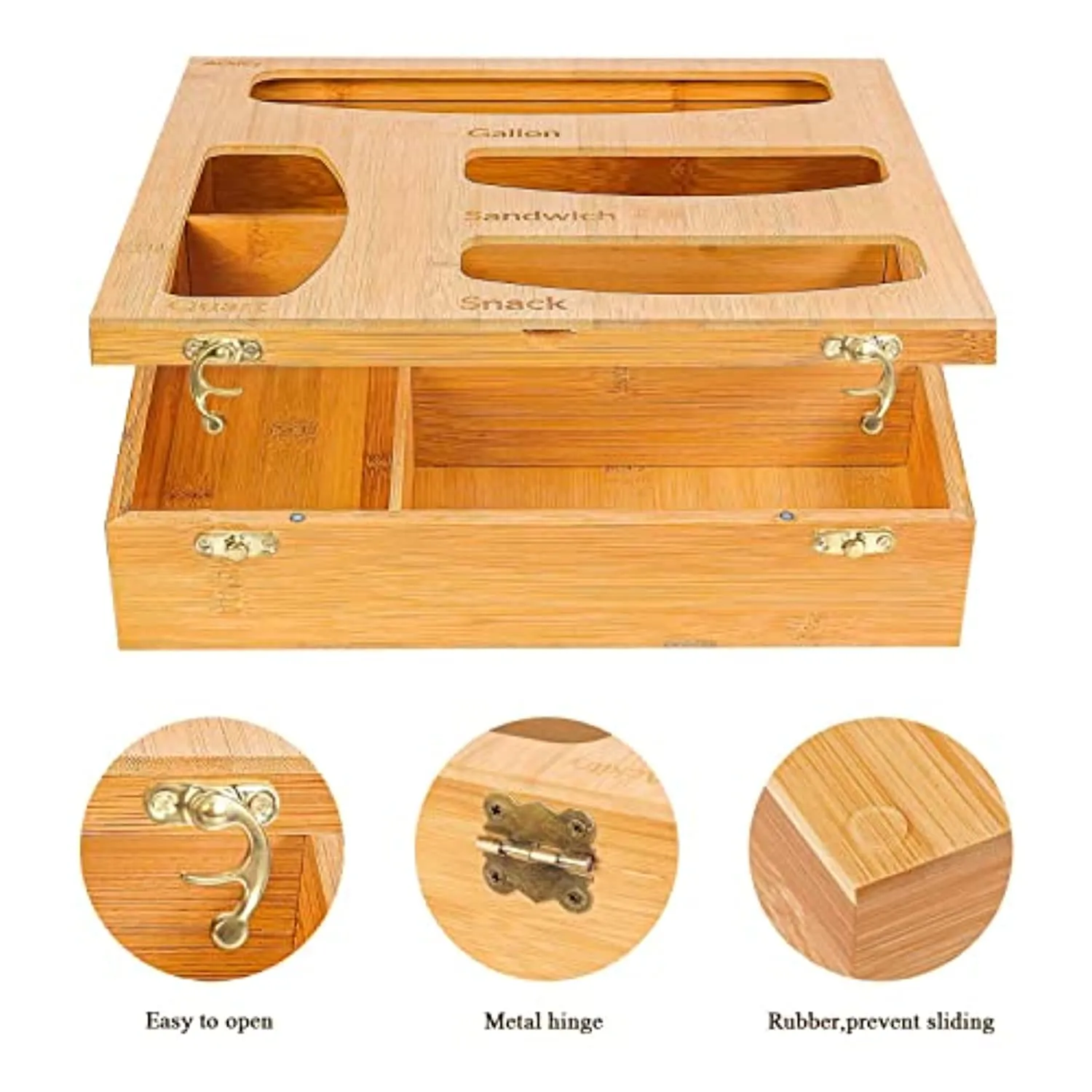Ailker Bamboo Ziplock Bag Storage Organizer for Kitchen Drawer, Food Storage Bag Holders, Openable Top Lids Plastic Bag Organizer and Dispenser for Gallon, Sandwich, Snack and Quart Bags