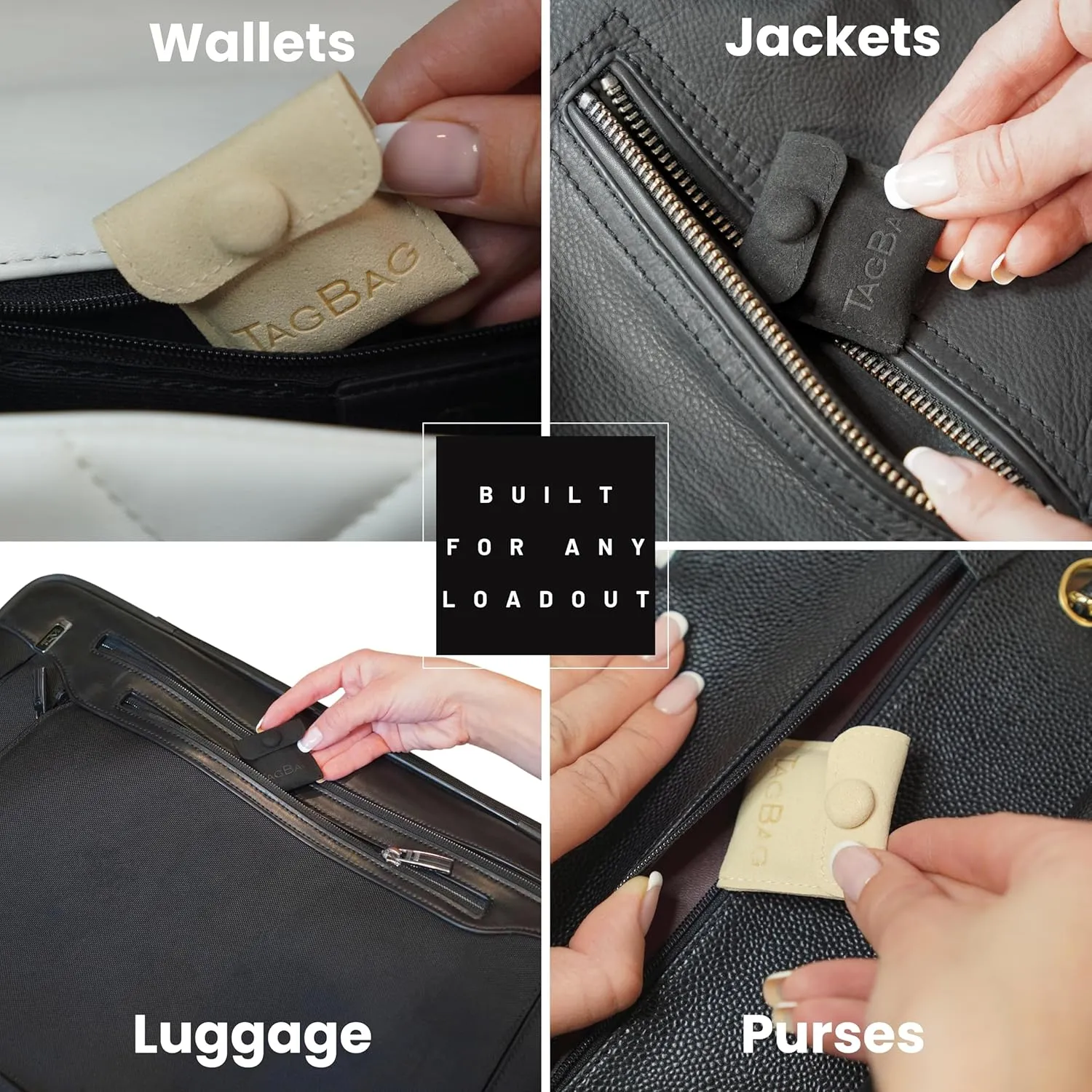 AirTag Holder 4 Pack – Secure, No-Glue AirTag Pouch for Wallets, Bags, Jackets & Purses | Adhesive Free, Low Profile Air Tag Case for Travel, Kids, Luggage & Everyday Use (Black, 4 Pack)