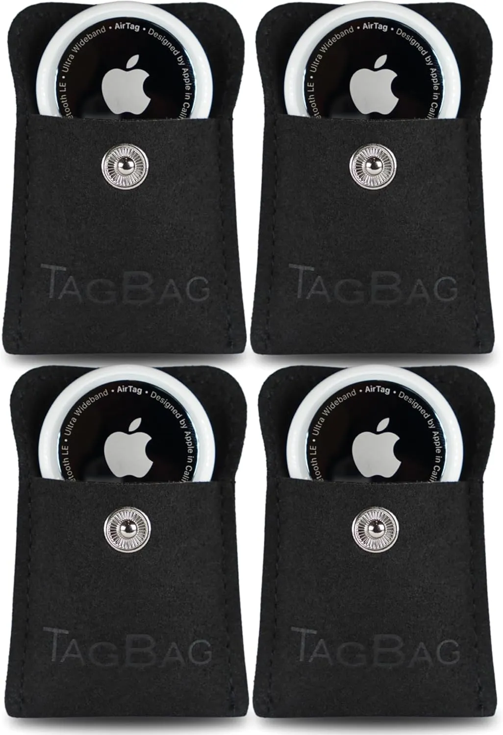AirTag Holder 4 Pack – Secure, No-Glue AirTag Pouch for Wallets, Bags, Jackets & Purses | Adhesive Free, Low Profile Air Tag Case for Travel, Kids, Luggage & Everyday Use (Black, 4 Pack)