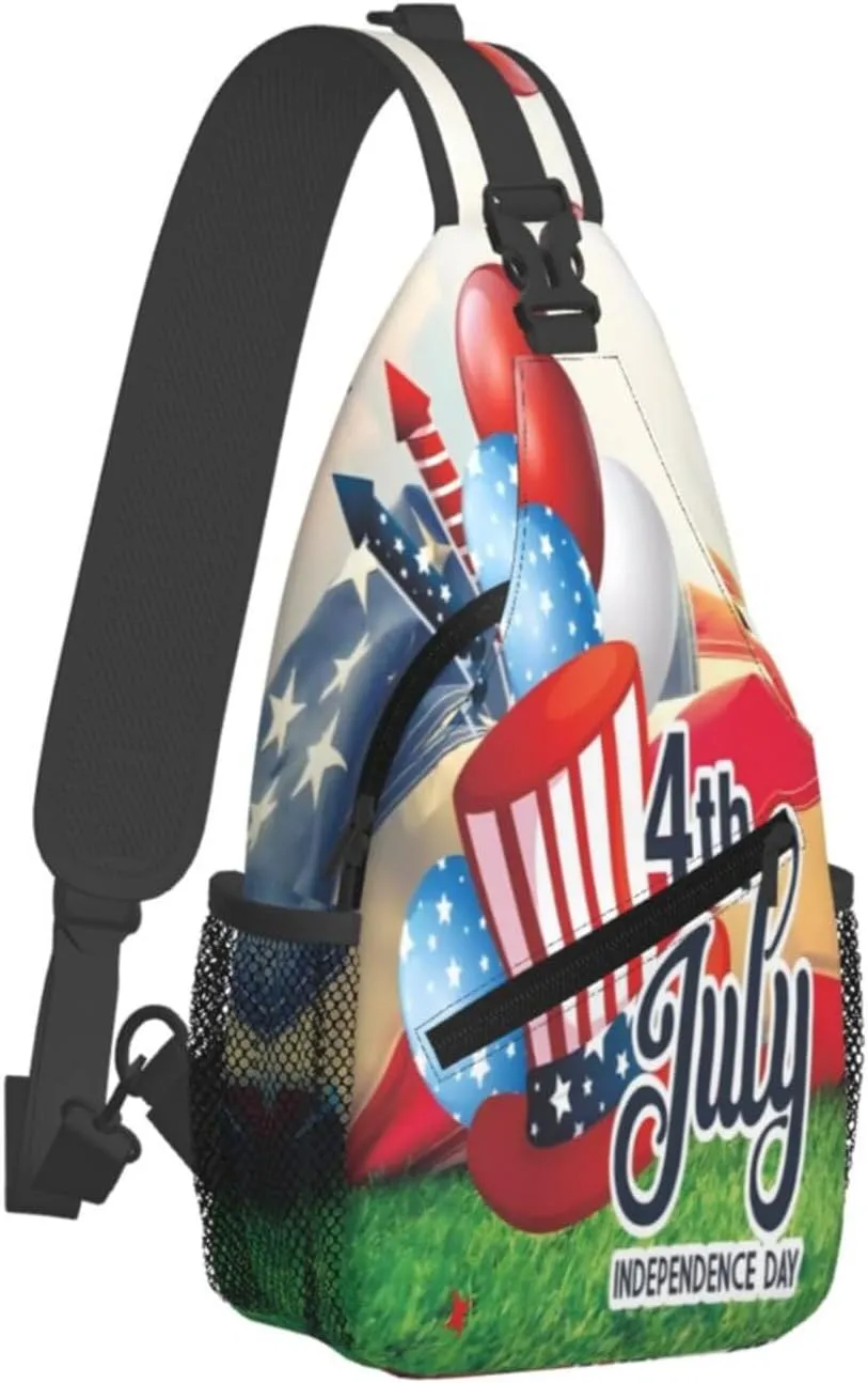 American Celebrate Crossbody Sling Bag Chest Bags Casual Shoulder Backpack Sport Fanny Pack Gym Diagonally Daypack with Adjustable Strap for Running