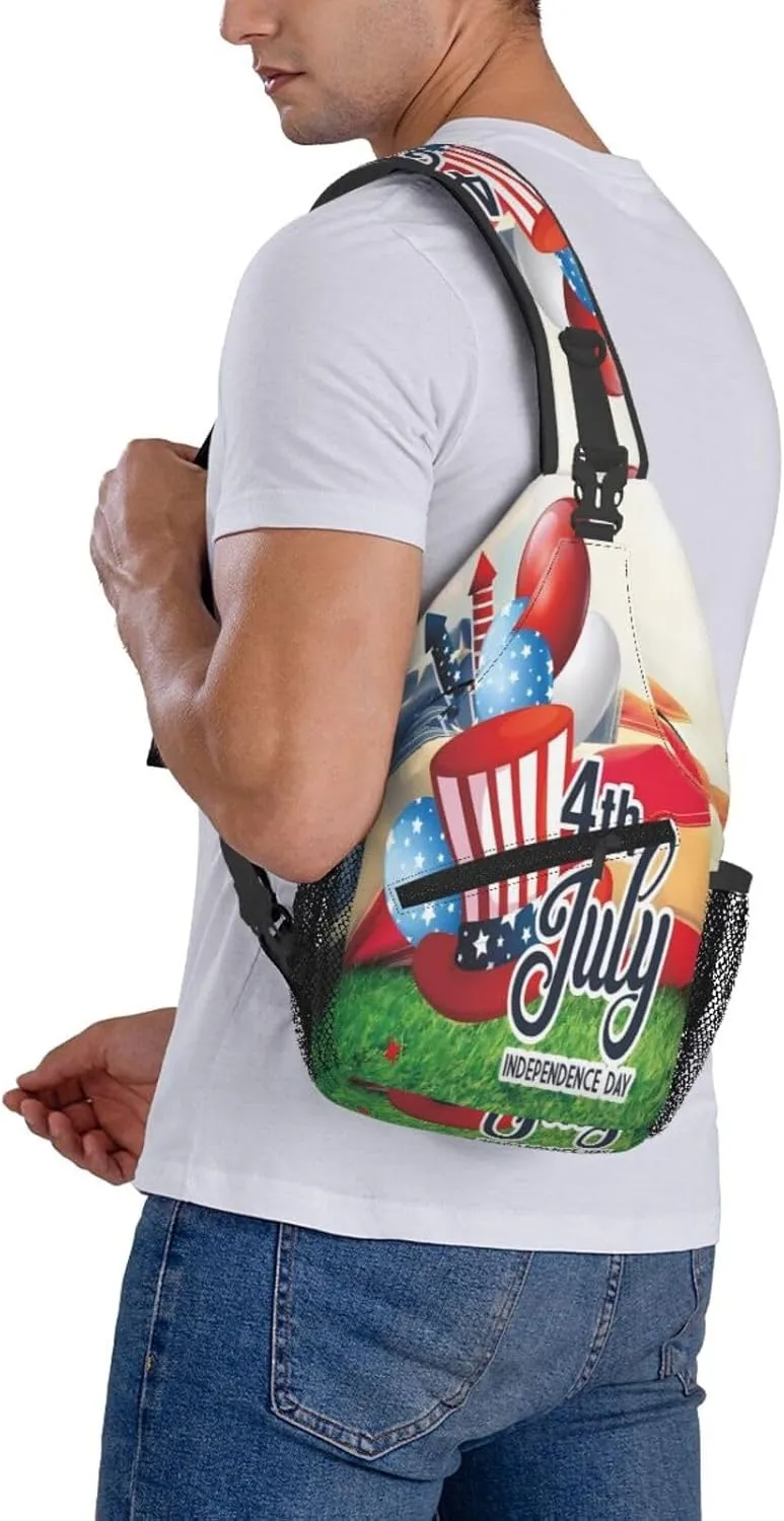 American Celebrate Crossbody Sling Bag Chest Bags Casual Shoulder Backpack Sport Fanny Pack Gym Diagonally Daypack with Adjustable Strap for Running