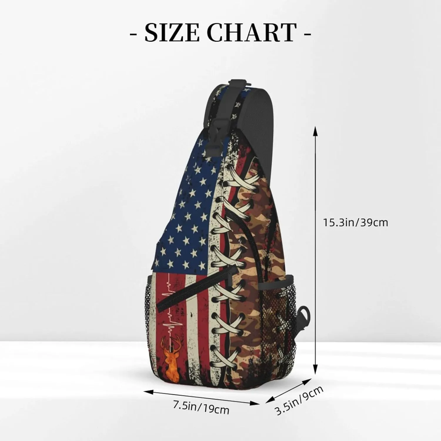 American Flag Hunting Buck Deer Crossbody Sling Bag Chest Bags Casual Shoulder Backpack Sport Fanny Pack Gym Diagonally Daypack with Adjustable Strap for Running