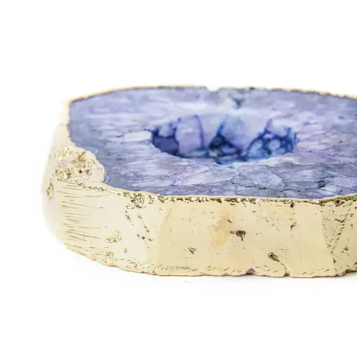 Amethyst Agate Candle Tea Light Holder with Gold Edges