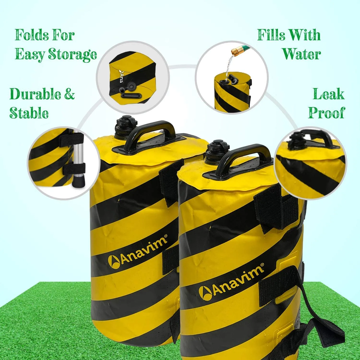 Anavim Canopy Water Weights Bag, Heavy Duty Leg Weights for Pop up Canopy 4pcs-Pack Black Yellow Stripes