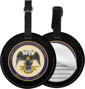 Ancient Accepted Scottish Rite Masonic Round Leather Luggage Tags for Travel Bags Backpacks Handbags,3.7in