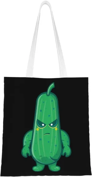 Angry Cucumber Tote Bag for Women Canvas Shopping Bags Reusable Beach Bag Grocery Bags Tote Shoulder Bag Gift Bags