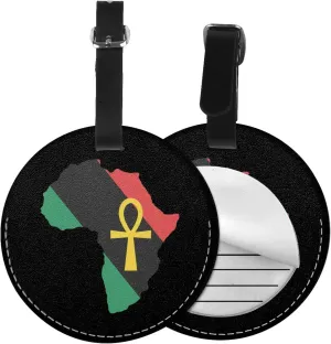 Ankh African Colored Africa Round Leather Luggage Tags for Travel Bags Backpacks Handbags,3.7in