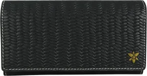 Anna by Anuschka Heritage Collection Women's Genuine Leather Accordion Flap Wallet - Herringbone Embossed Black
