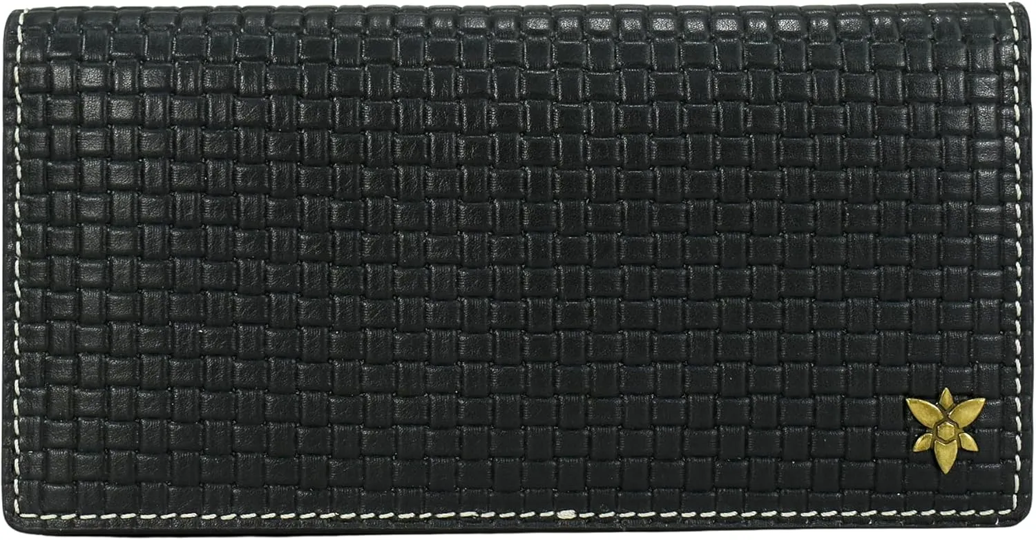Anna by Anuschka Heritage Collection Women's Genuine Leather Bi-Fold Clutch Wallet - Basket Embossed Black