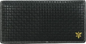 Anna by Anuschka Heritage Collection Women's Genuine Leather Bi-Fold Clutch Wallet - Basket Embossed Black
