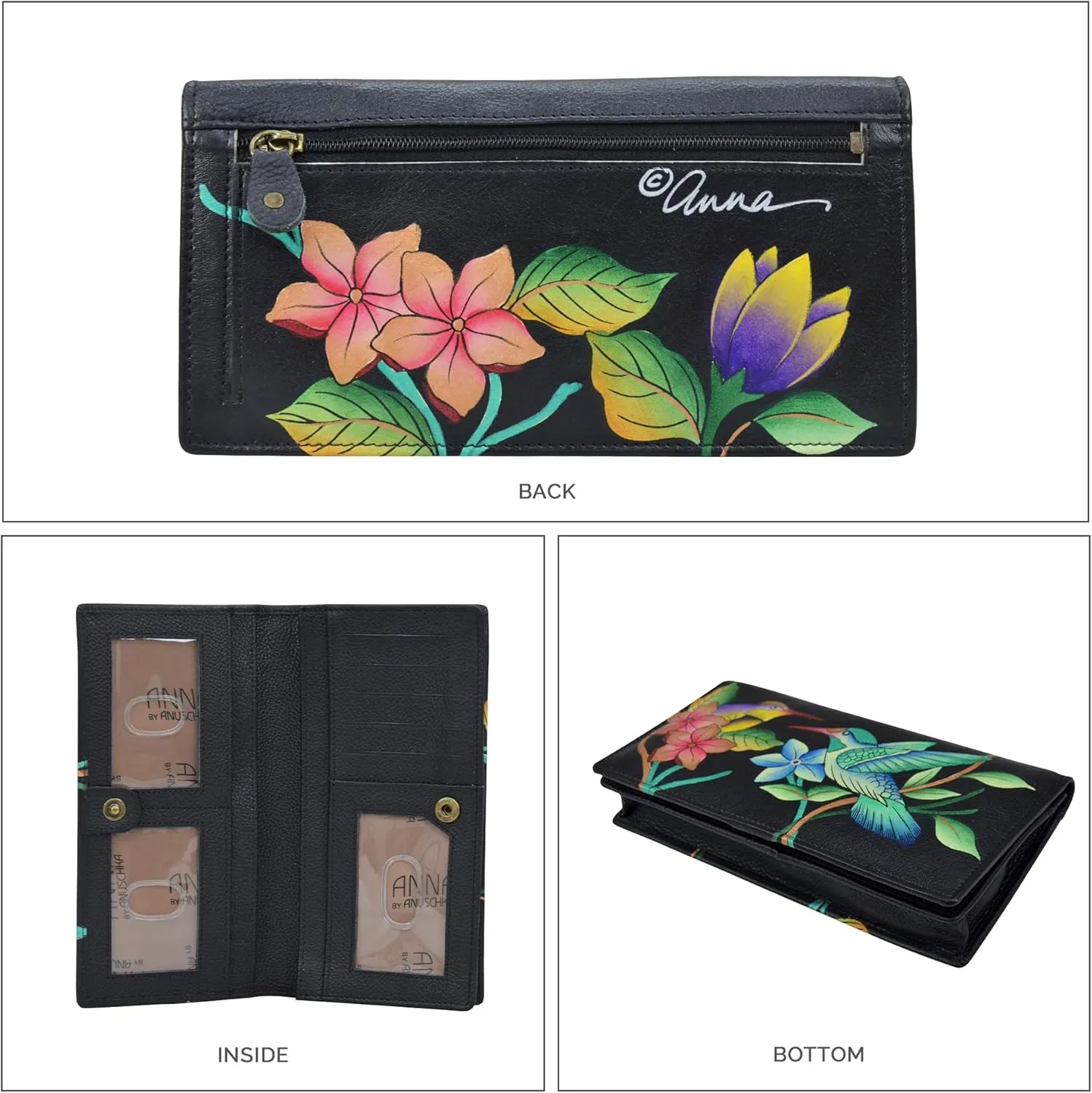 Anna by Anuschka Women's Hand Painted Leather Two-fold Clutch Wallet
