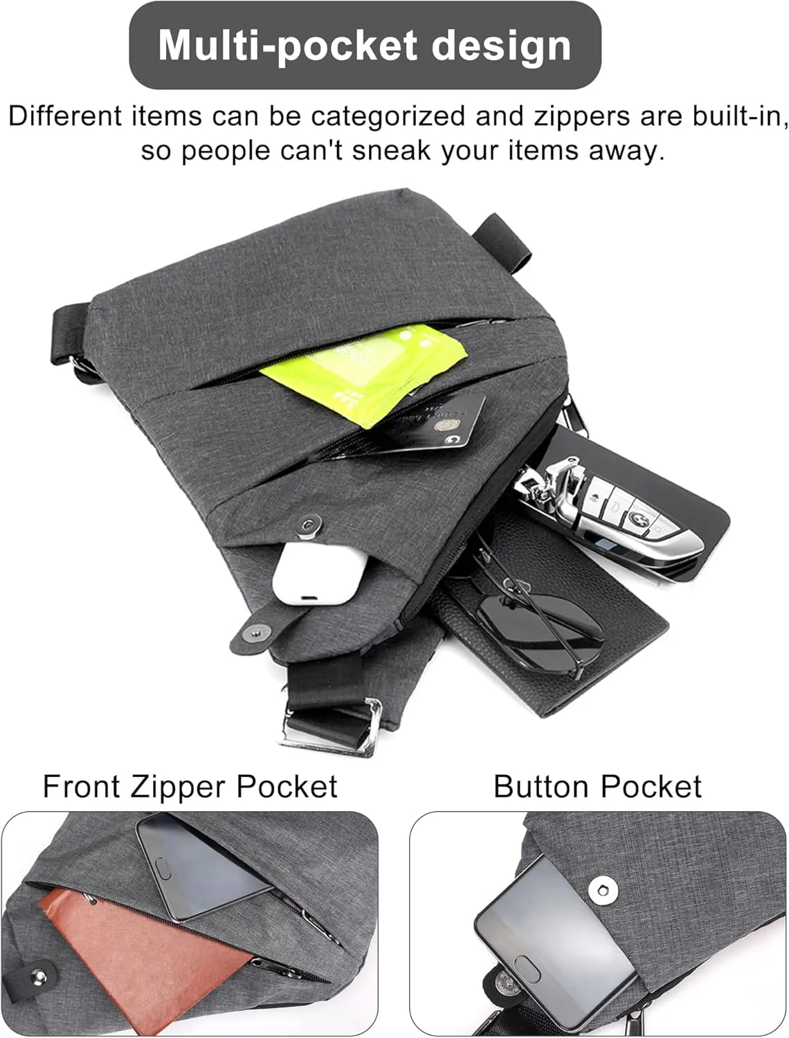 Anti Theft Travel Bag,Slim Sling Bag, Crossbody Purse Bags for Women Men