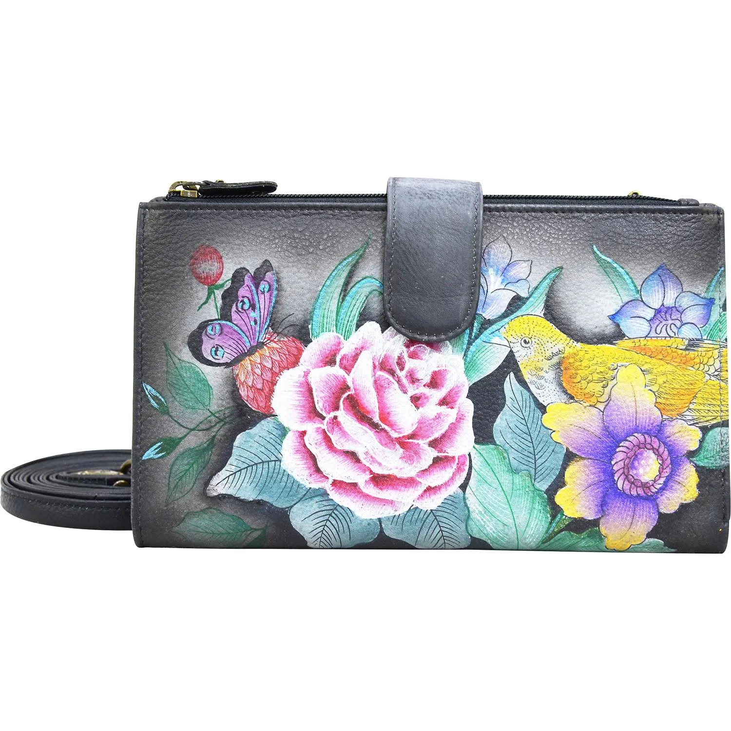 Anuschka Large Smartphone Case And Wallet Vintage Bouquet Leather