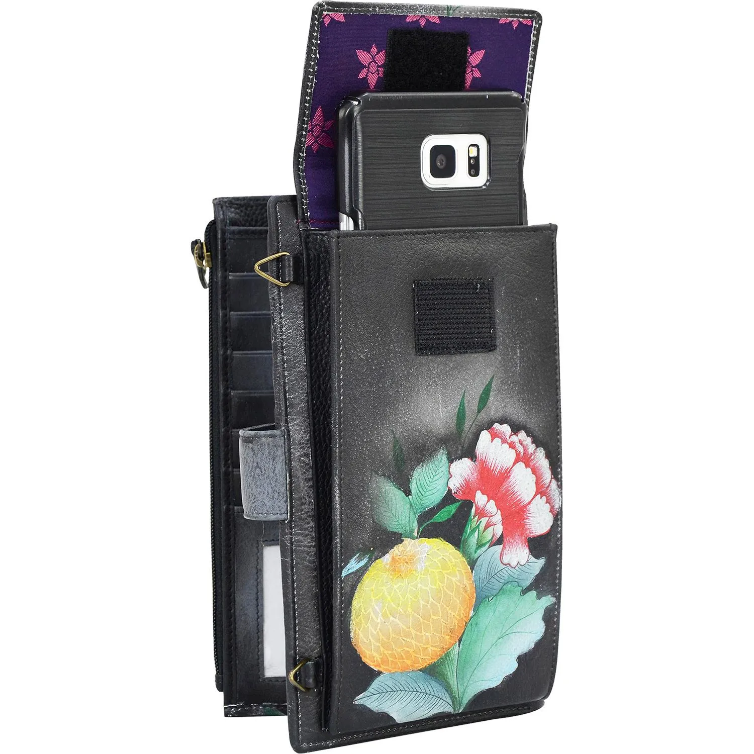 Anuschka Large Smartphone Case And Wallet Vintage Bouquet Leather